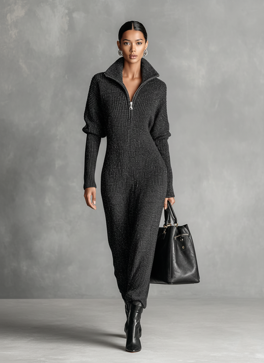 Trendé™ | Romy Strick-Maxikleid mit Reissverschluss und minimalistischem Stil
