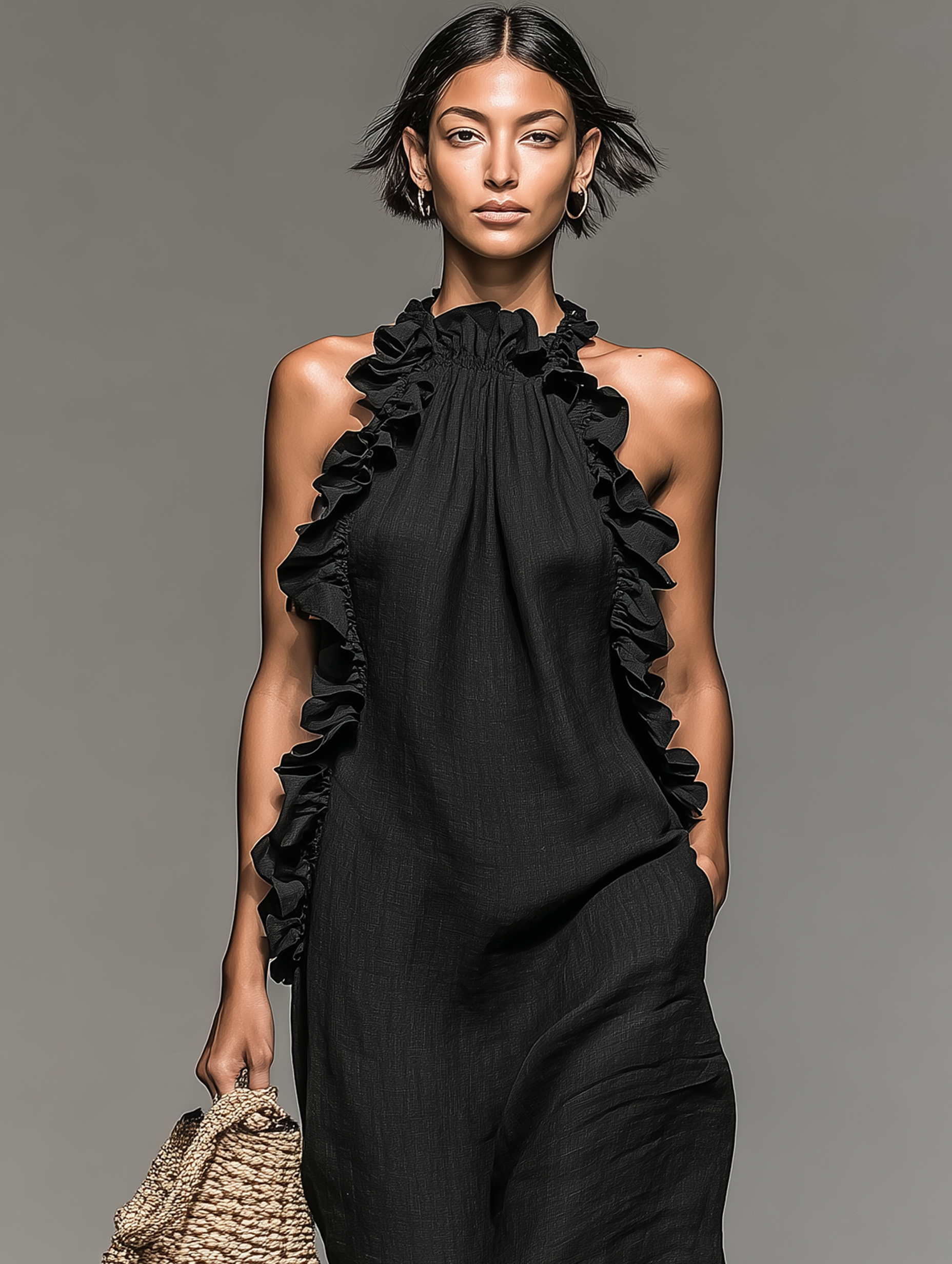 Trendé™ | Gina Leinenmix-Maxikleid mit ärmellosem Schnitt und Volants