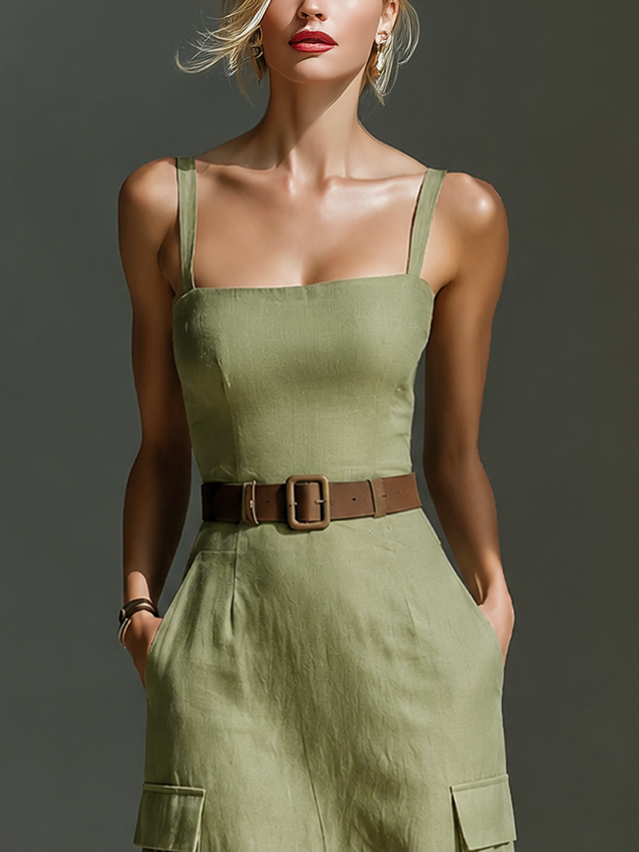 Trendé™ | Olivia Leinenmix-Midikleid mit ärmellosem Schnitt und Gürtel