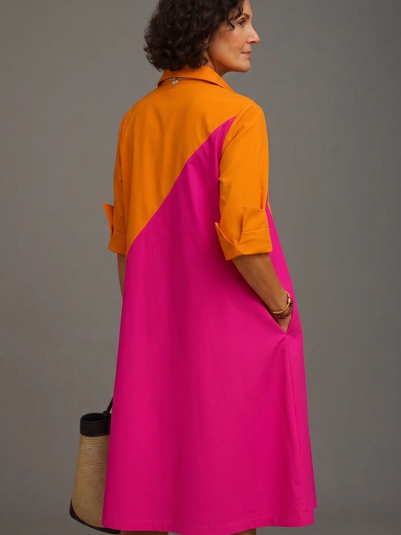 Trendé™ | Kayla Gepflegtes Midi-Kleid in Orange-Rosa