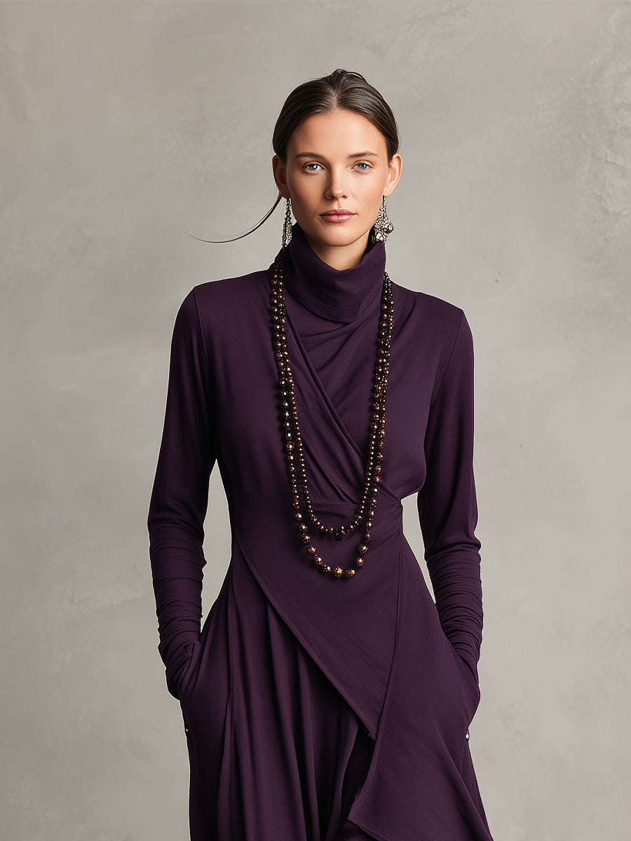 Trendé™ | Ronja Baumwoll-Maxikleid mit Rollkragen und asymmetrischem Schnitt