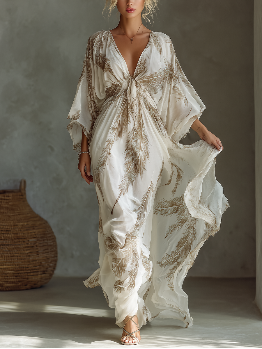 Trendé™ | Serena Chiffon-Maxikleid mit Palmblattprint und Print