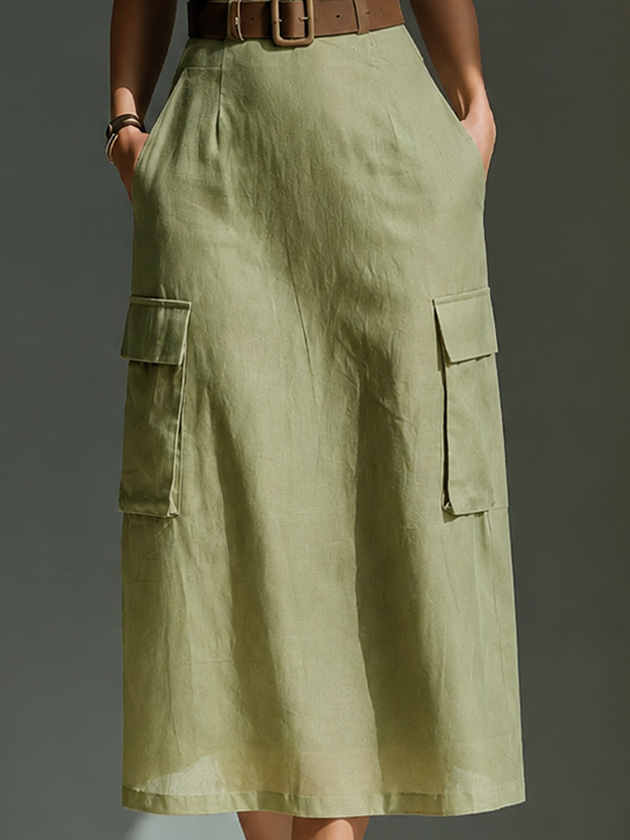 Trendé™ | Olivia Leinenmix-Midikleid mit ärmellosem Schnitt und Gürtel