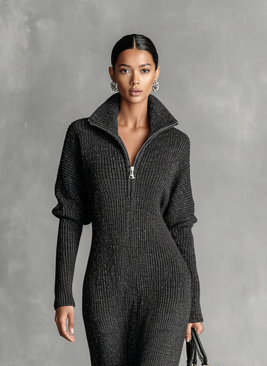 Trendé™ | Romy Strick-Maxikleid mit Reissverschluss und minimalistischem Stil