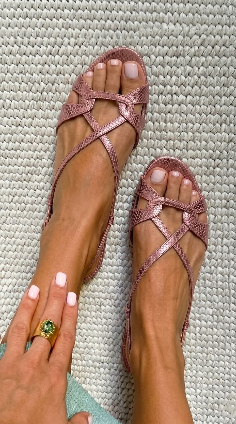 Flache Slingback-Sandalen in Schlangenoptik Bronze mit offener Spitze