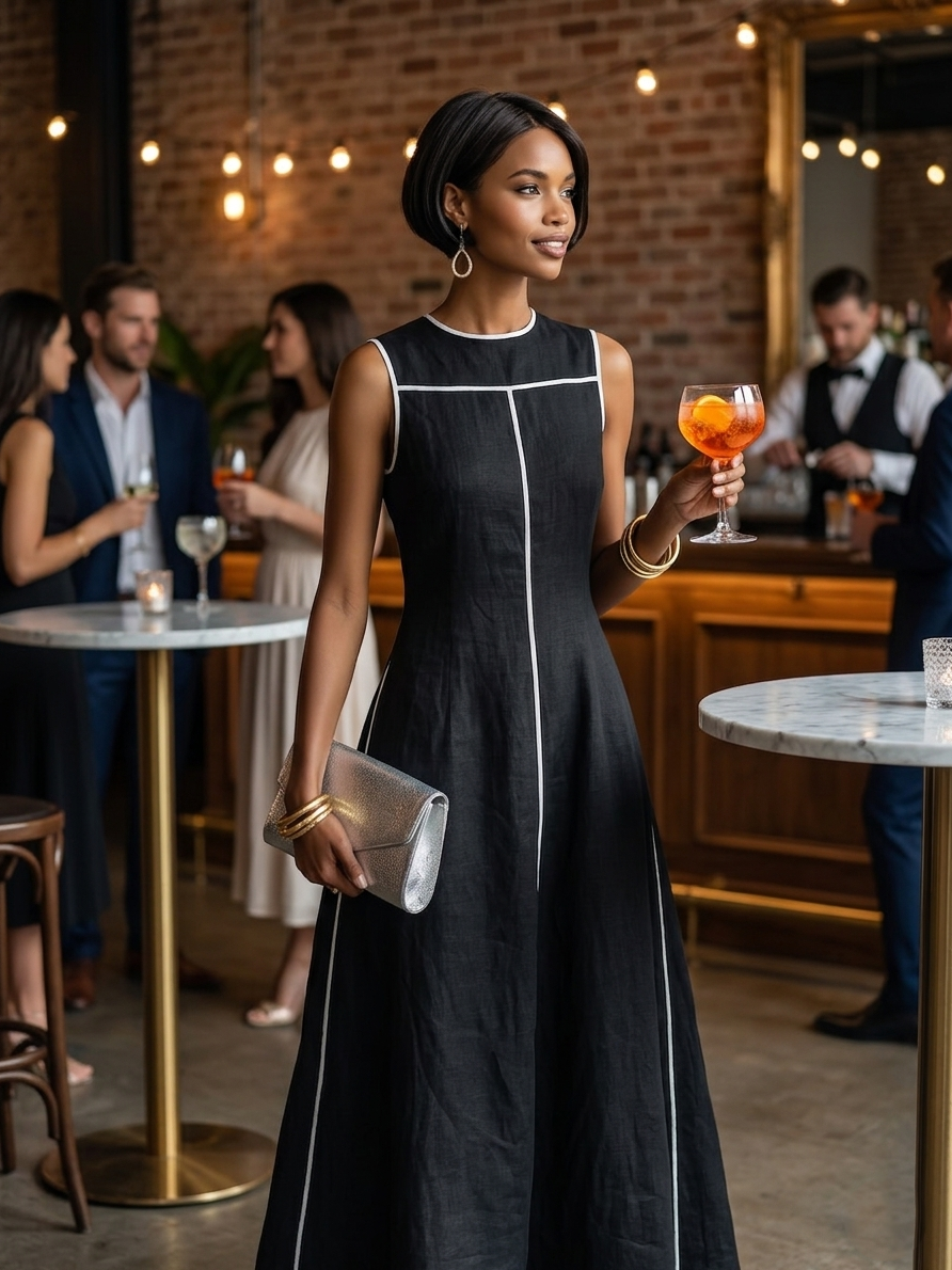 Trendé™ | Samanta Leinenmix-Maxikleid mit Rundhalsausschnitt und ärmellosem Schnitt