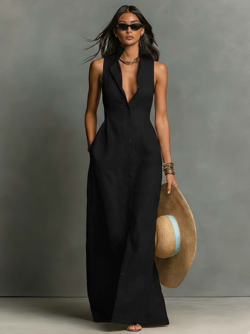 Trendé™ | Camila Leinenmix-Hemdkleid mit Kragen und ärmellosem Schnitt