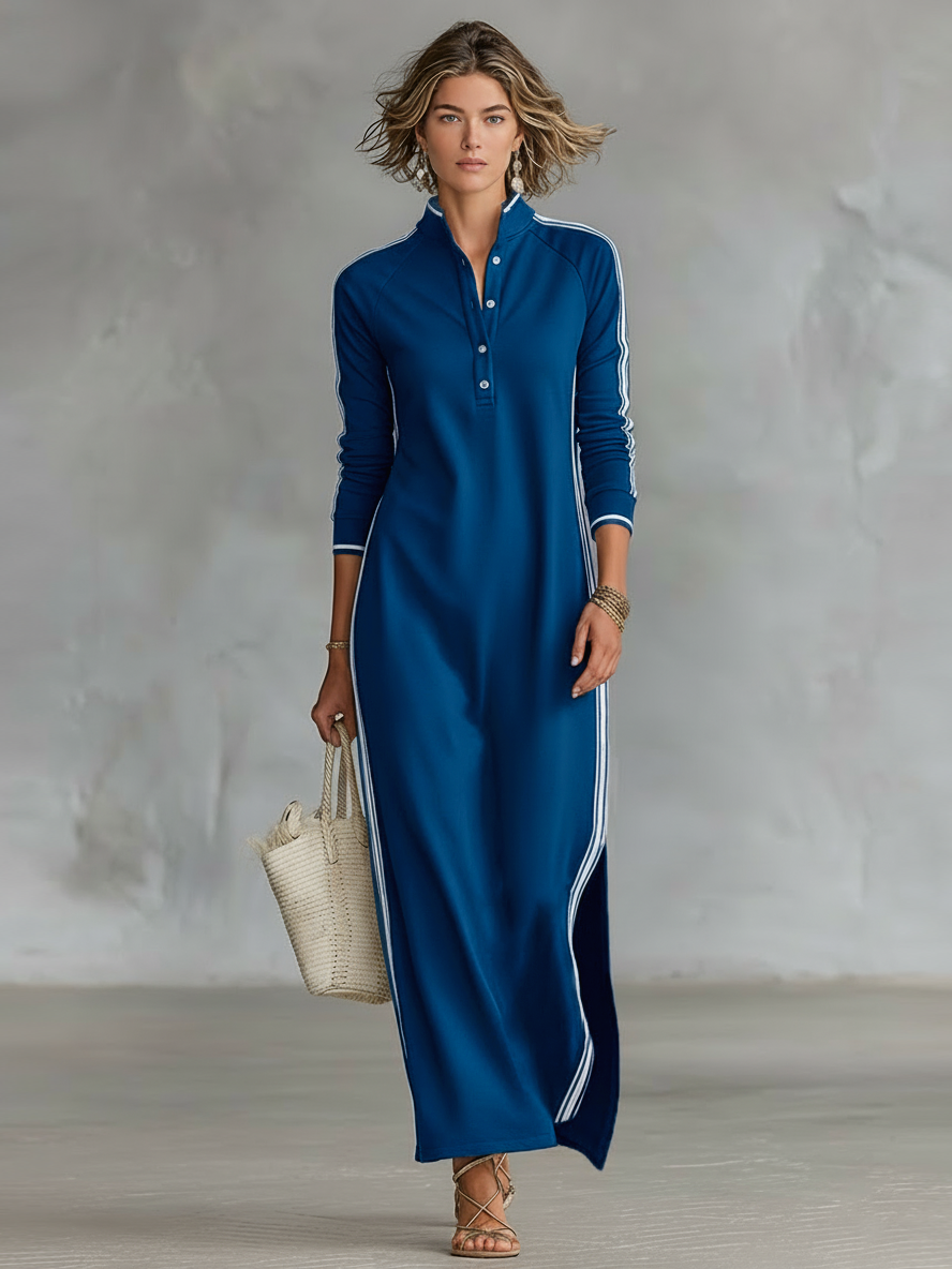 Trendé™ | Celia Maxikleid mit Knopfleiste und Kontrastbesatz