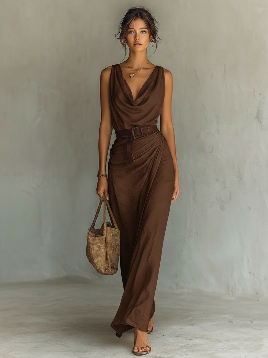 Trendé™ | Vera Maxikleid mit Wasserfall-Ausschnitt und ärmellosem Schnitt