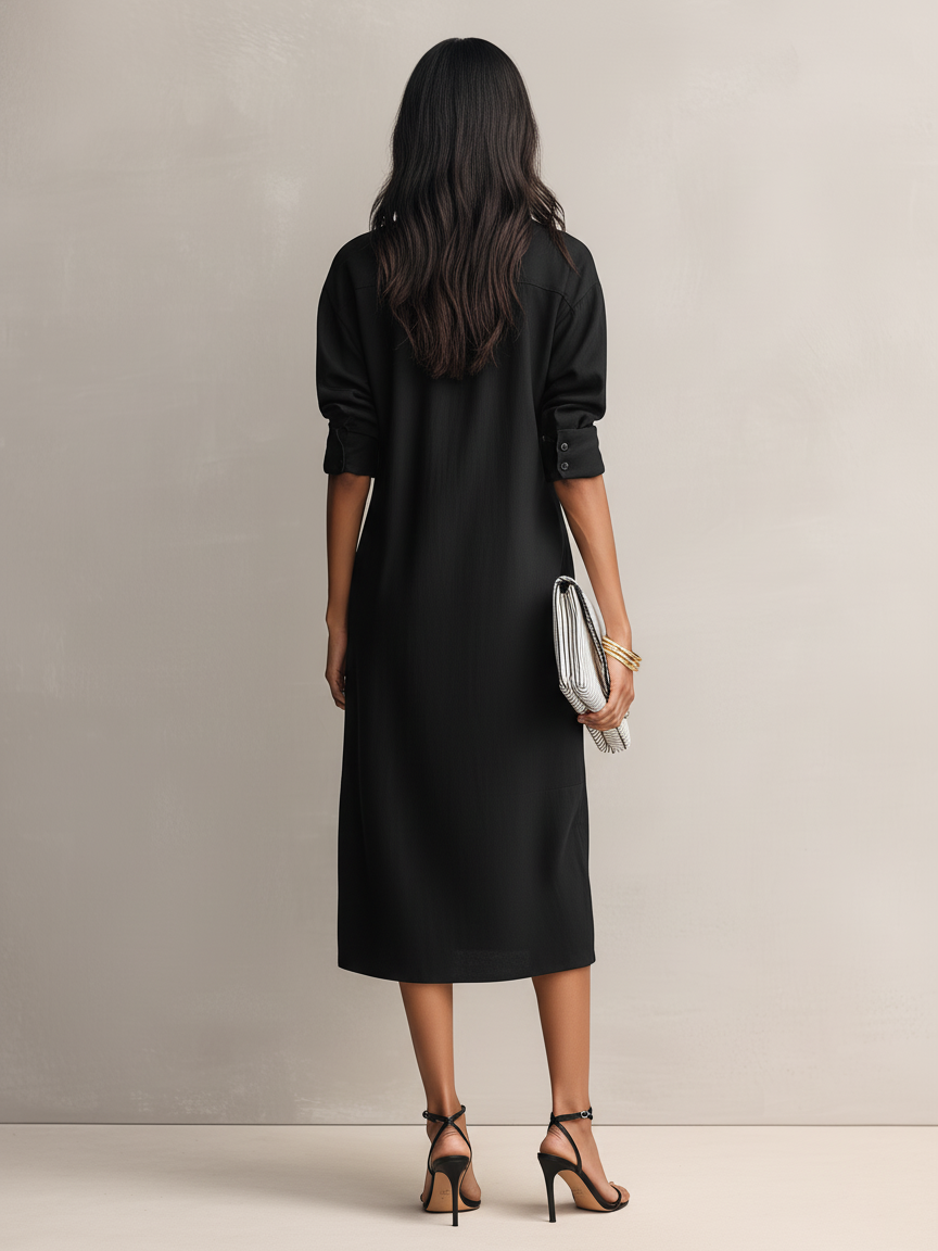Trendé™ | Kaia Baumwoll-Leinen-Midikleid mit kurzen Ärmeln