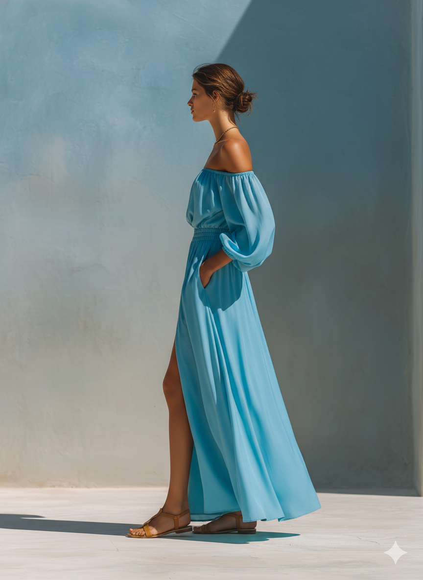 Trendé™ | Henrietta Maxikleid mit Off-Shoulder-Schnitt und Puffärmeln