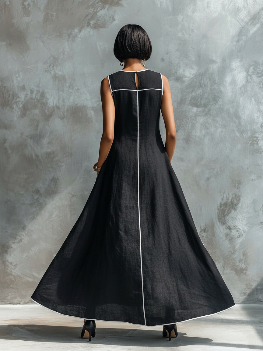 Trendé™ | Samanta Leinenmix-Maxikleid mit Rundhalsausschnitt und ärmellosem Schnitt