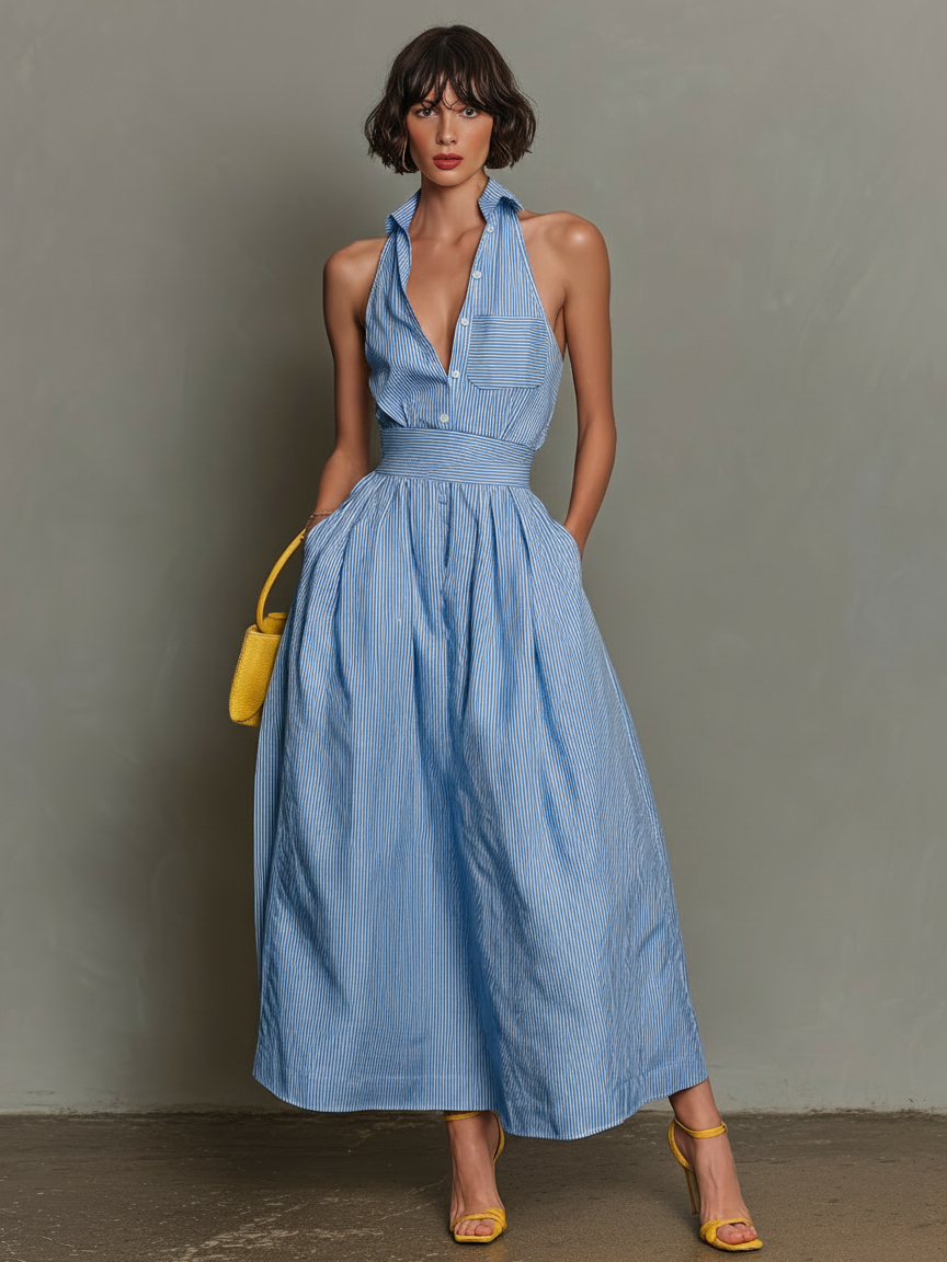 Trendé™ | Lea Maxikleid mit ärmellosem Schnitt und Streifenmuster