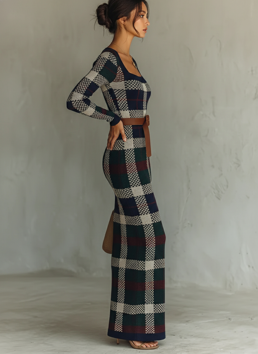 Trendé™ | Noa Strick-Maxikleid mit Karree-Ausschnitt und Gürtel