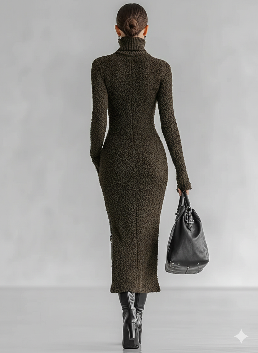 Trendé™ | Nives Strick-Midikleid mit hohem Kragen und Schlitz