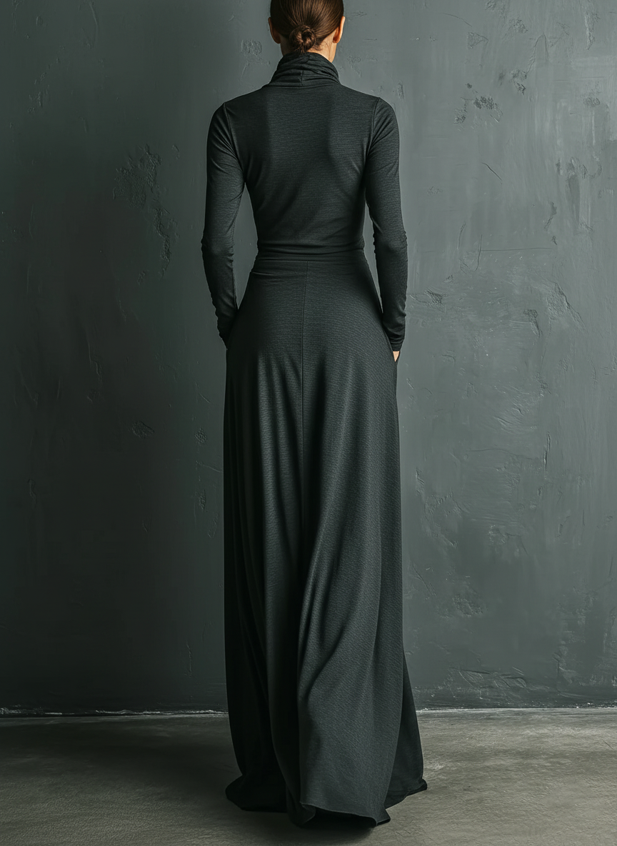 Trendé™ | Pia Baumwollmix-Maxikleid mit Rollkragen und Drapierung