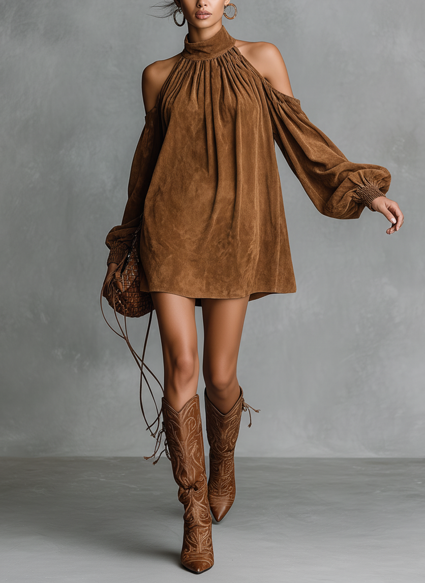 Trendé™ | Tiana Minikleid mit Neckholder-Ausschnitt und Laternenärmeln