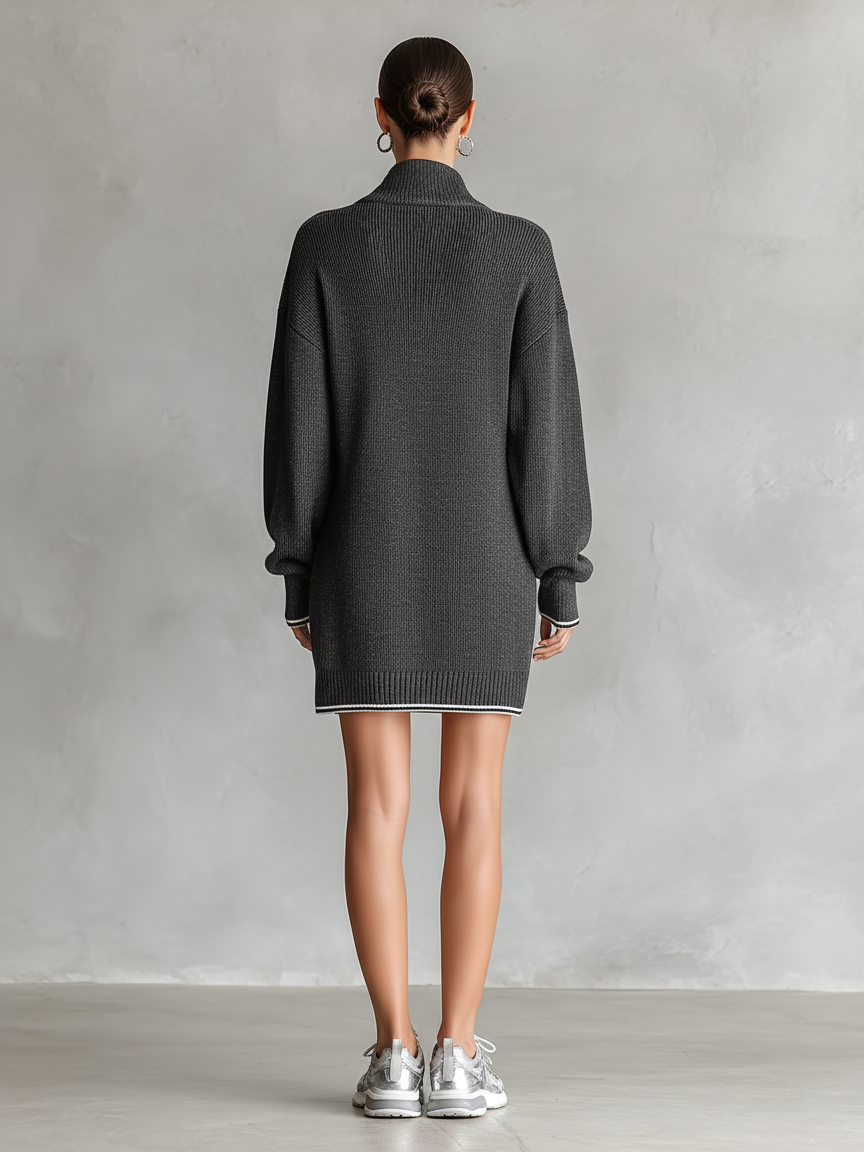 Trendé™ | Carmen Strick-Minikleid mit Reissverschluss und Kontrastbesatz