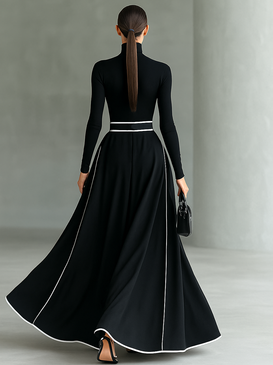 Trendé™ | Mara Maxikleid mit langen Ärmeln und Kontrastbesatz