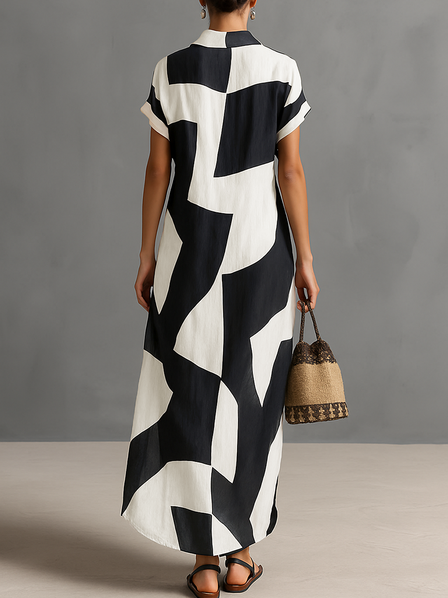 Trendé™ | Fiona Baumwoll-Leinen-Hemdkleid mit kurzen Ärmeln und Print