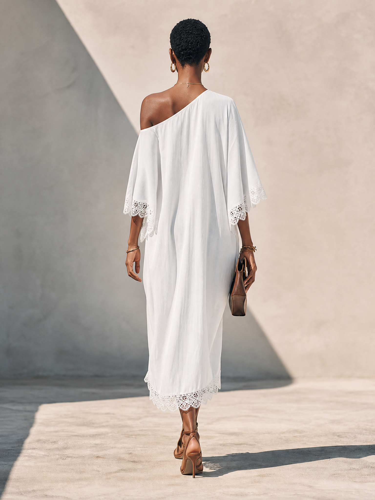 Trendé™ | Kalina Leinenmix-Midikleid mit Off-Shoulder-Schnitt und Spitzenbesatz