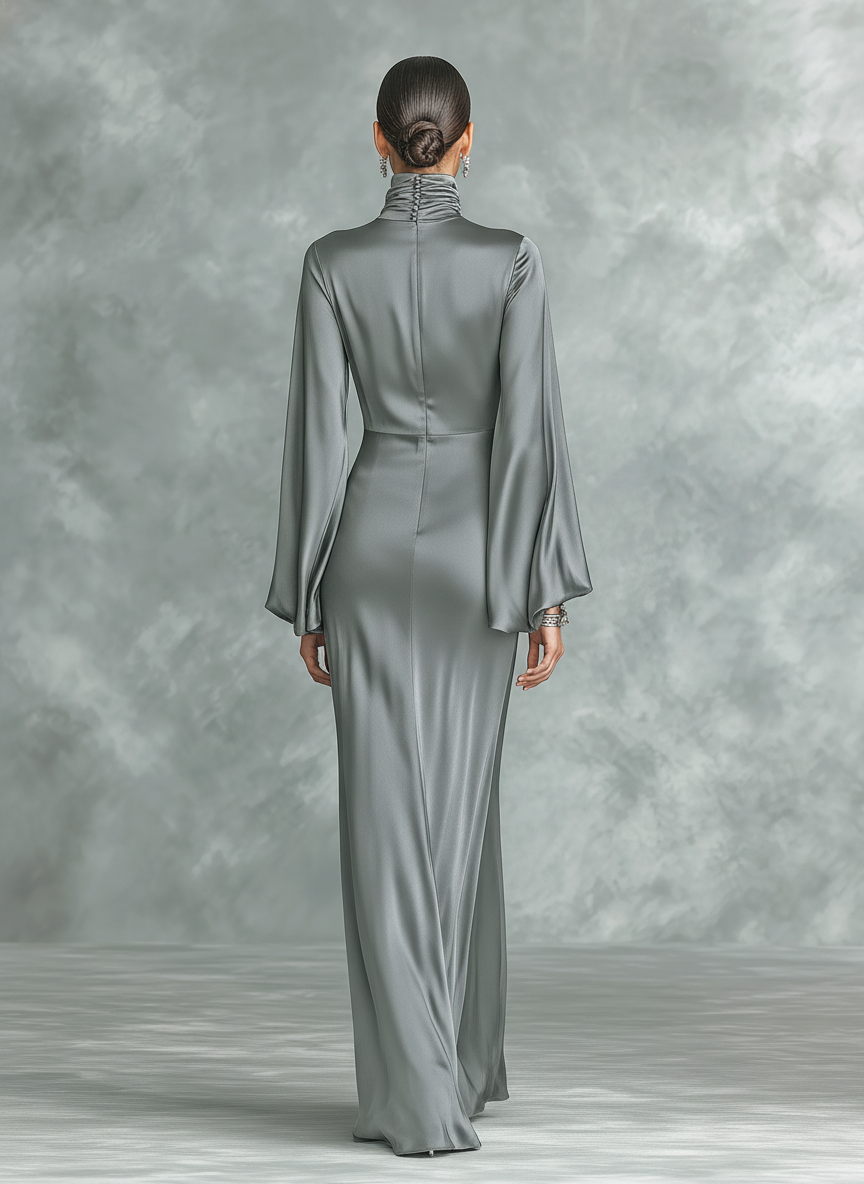 Trendé™ | Agata Satin-Maxikleid mit langen Ärmeln und lockerer Passform
