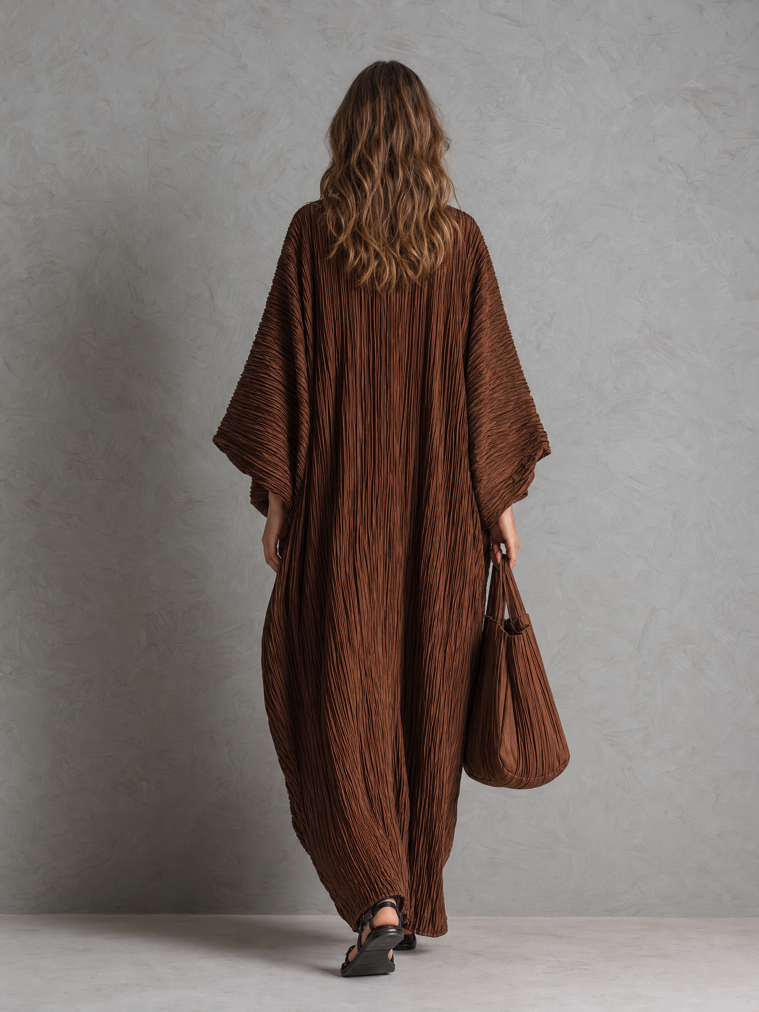 Trendé™ | Paulina Webstoff-Maxikleid mit V-Ausschnitt und Plisseefalten