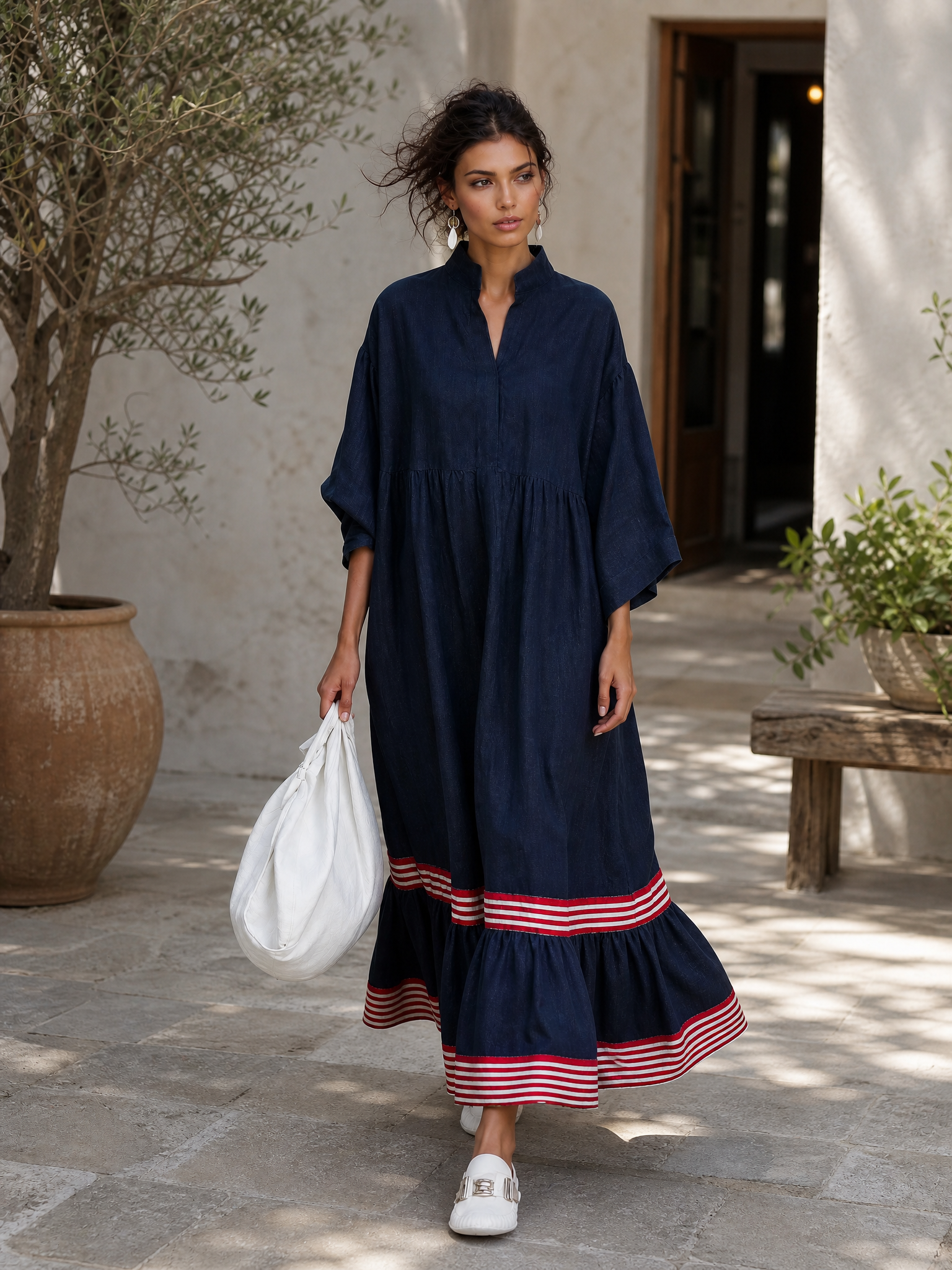 Trendé™ | Zarina Leinenmix-Maxikleid mit Streifenmuster und minimalistischem Stil