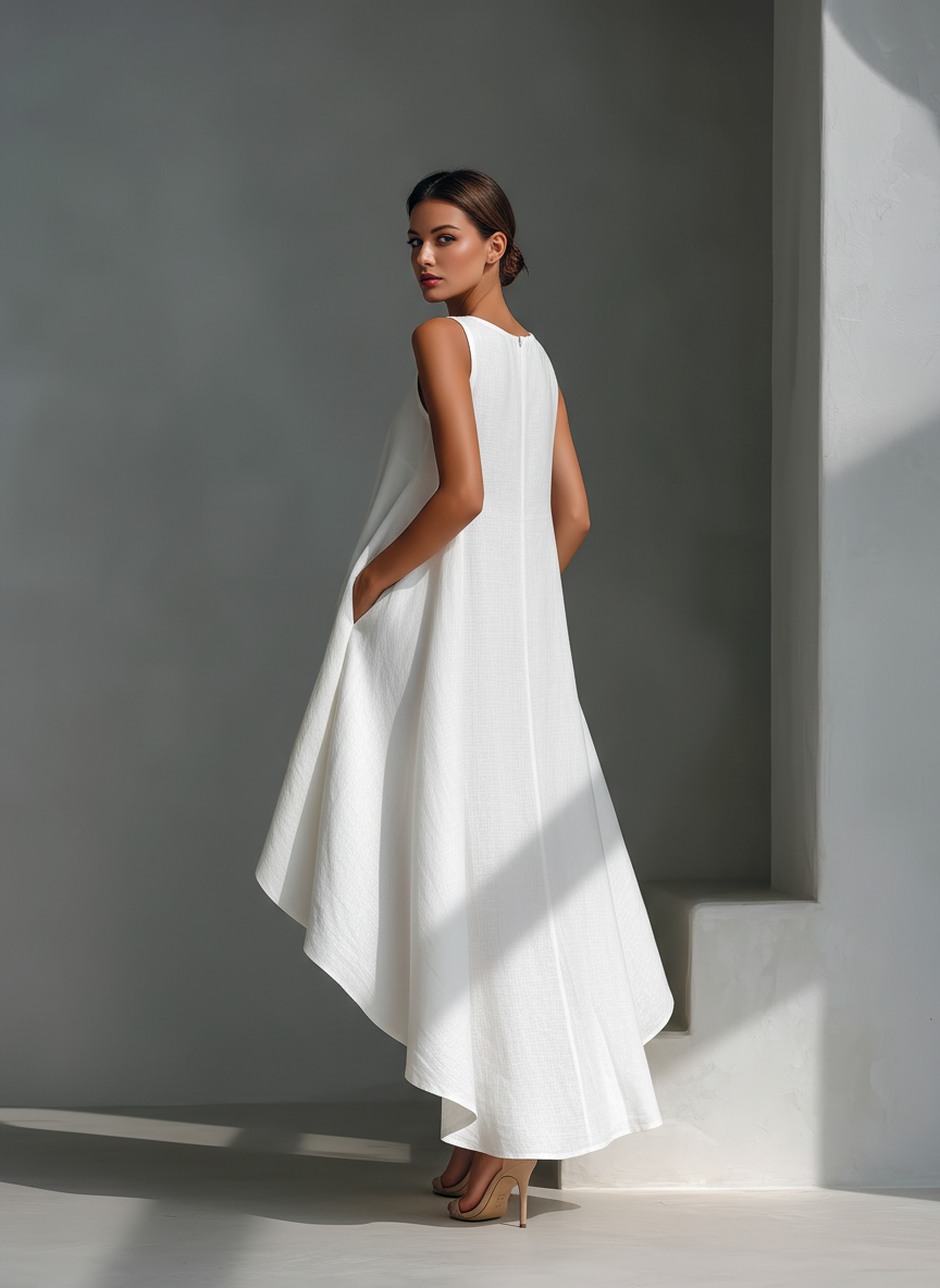 Trendé™ | Ilaria Leinenmix-Midikleid mit Rundhalsausschnitt und ärmellosem Schnitt
