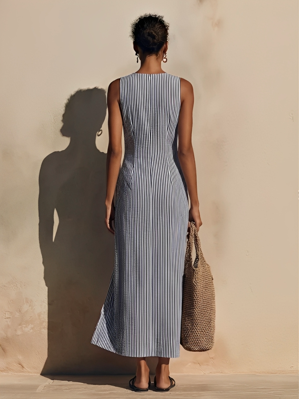 Trendé™ | Priscilla Baumwollmix-Maxikleid mit Streifenmuster und doppelreihiger Knopfleiste