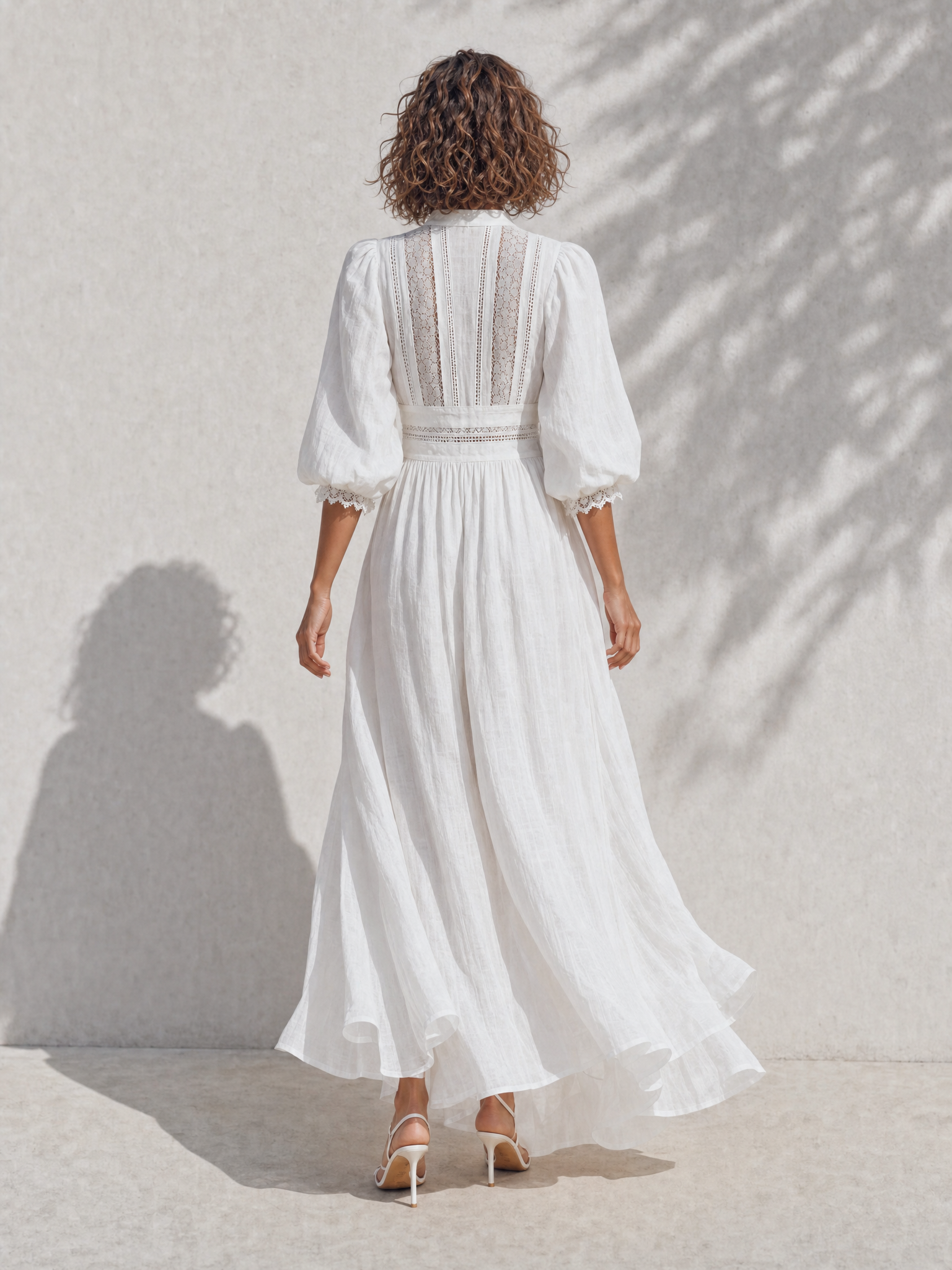 Trendé™ | Katja Leinenmix-Maxikleid mit Spitzendetails und betonter Taille