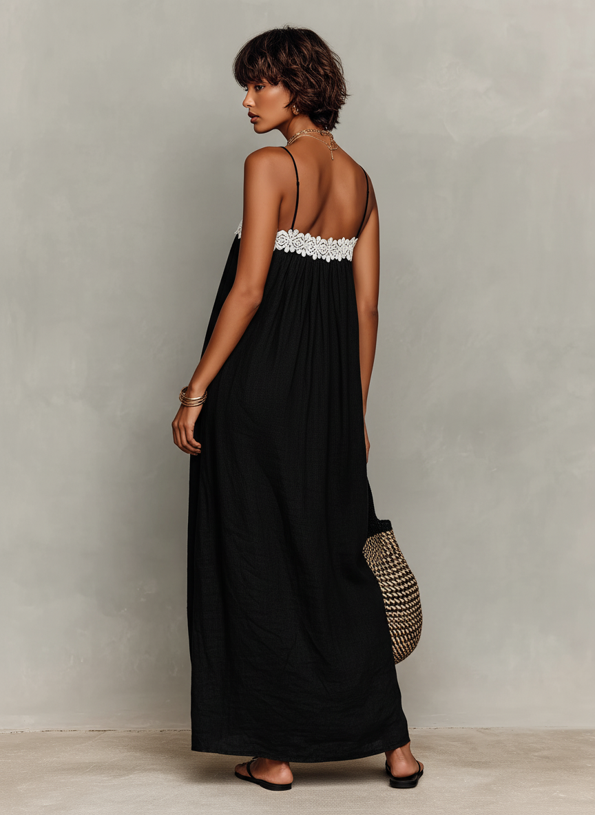 Trendé™ | Fabia Leinenmix-Maxikleid mit schulterfreiem Schnitt und Spaghettiträgern