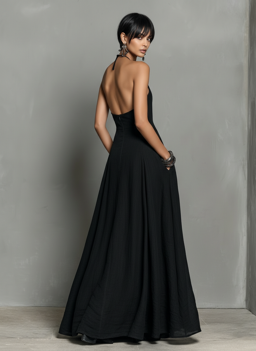 Trendé™ | Eva Leinenmix-Maxikleid mit Neckholder-Ausschnitt und ärmellosem Schnitt
