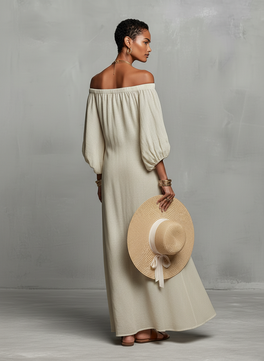 Trendé™ | Selina Maxikleid mit Off-Shoulder-Schnitt und Stickerei