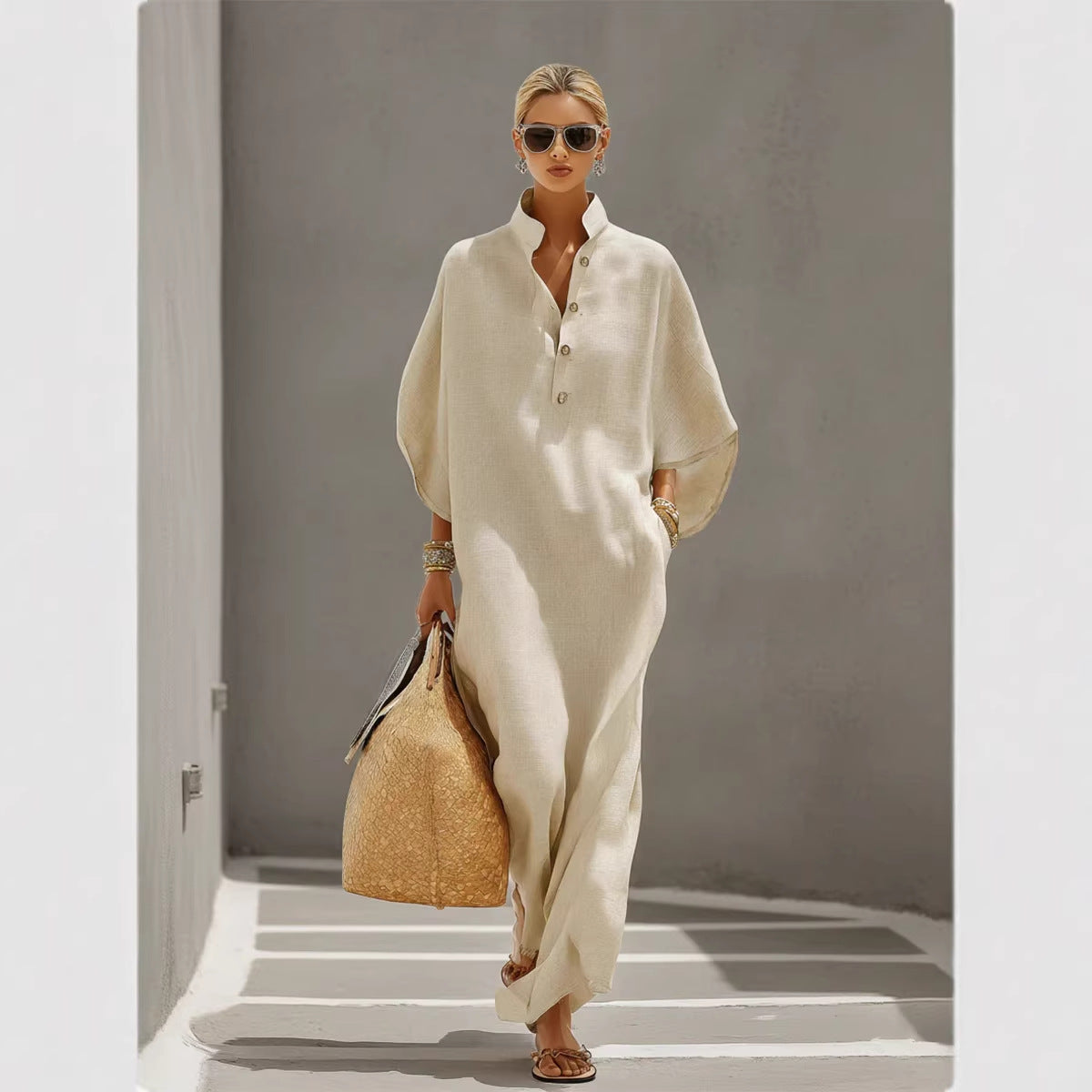Trendé™ | Sienna Langes Hemdkleid mit Stehkragen und Knopfleiste