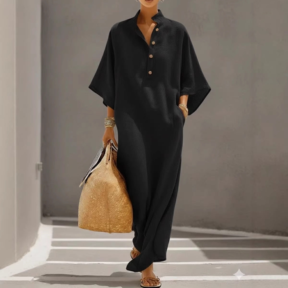 Trendé™ | Sienna Langes Hemdkleid mit Stehkragen und Knopfleiste