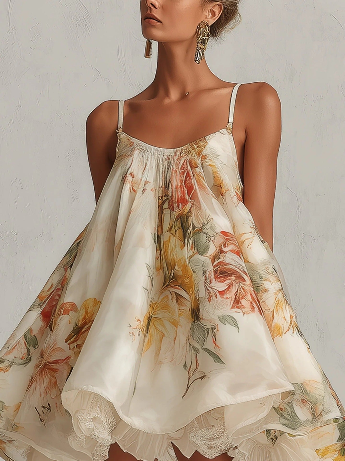 Trendé™ | Liliana Kurzes A-Linien-Kleid aus beiger Organza