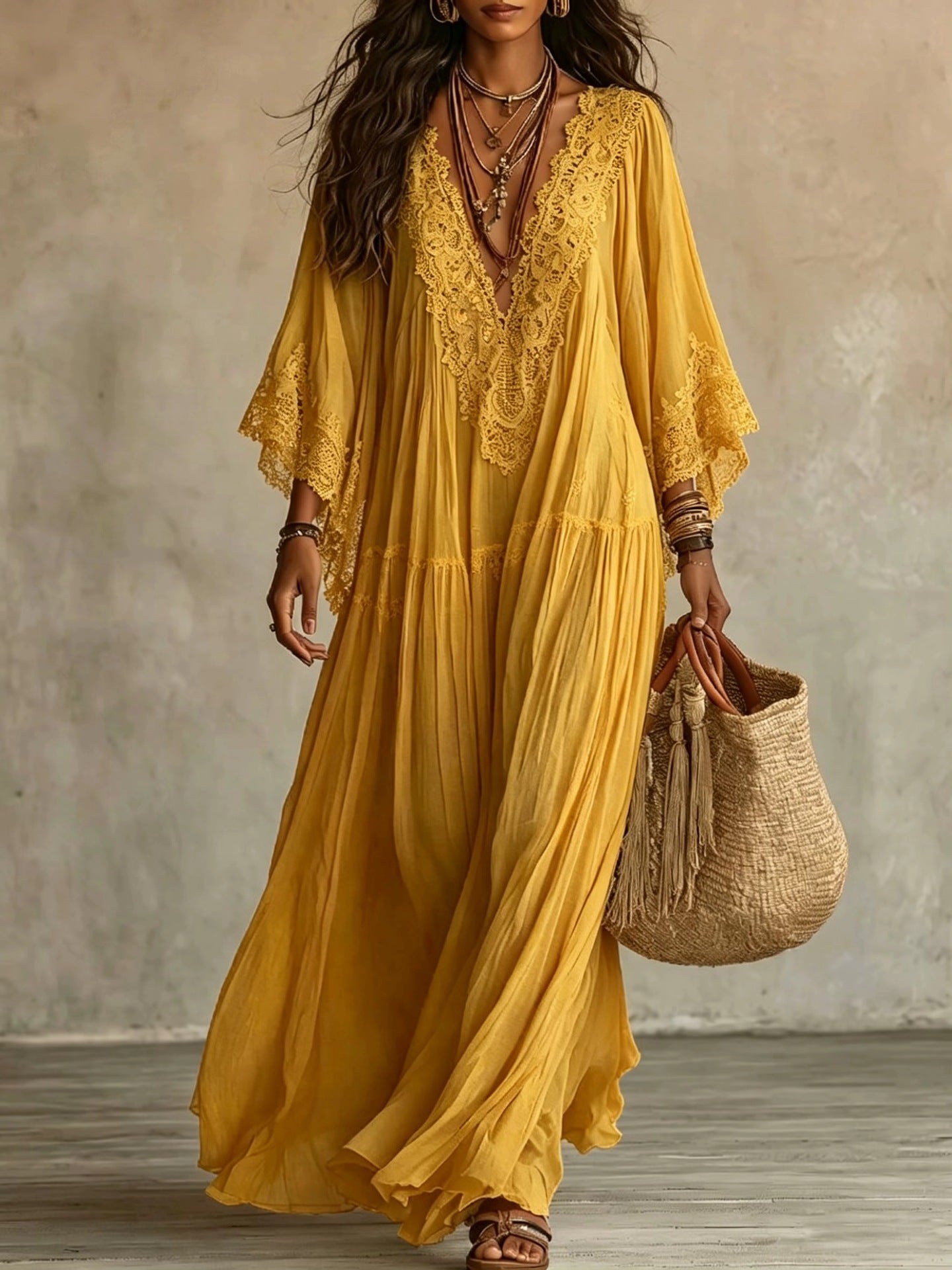 Trendé™ | Ambra Maxikleid mit V-Ausschnitt und Fledermausärmeln