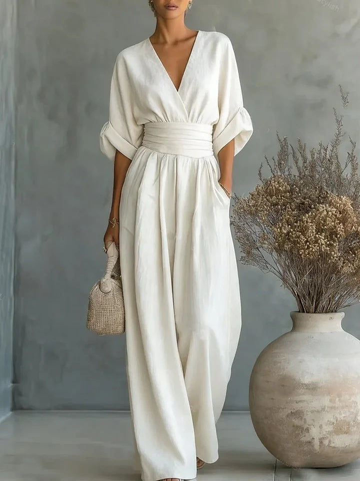 Trendé™ | Romina Boho-Jumpsuit mit weitem Bein und V-Ausschnitt