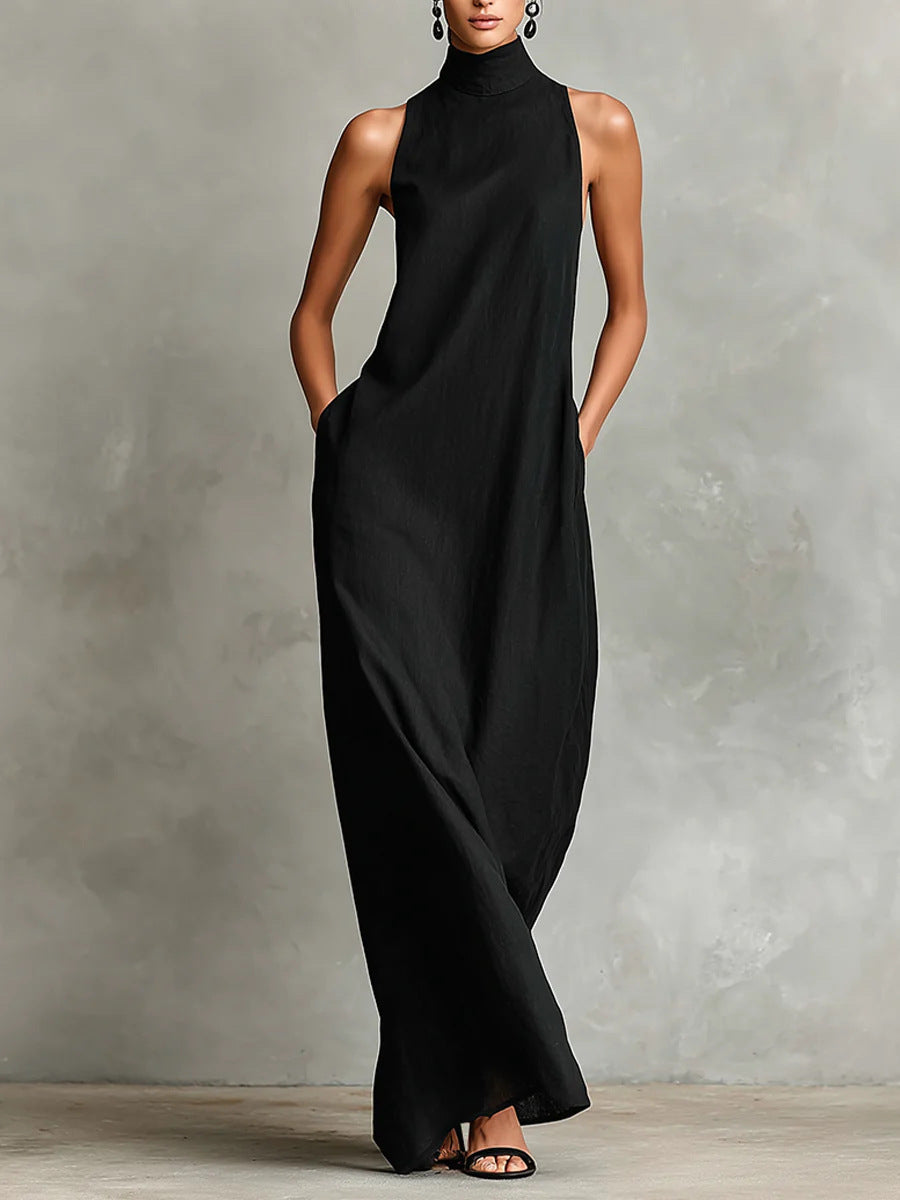 Caterina | Minimalistisches langes schwarzes Kleid