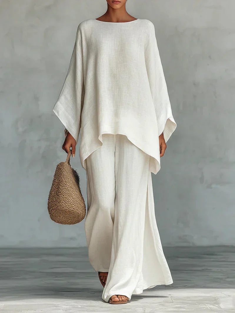 Beatrice – Minimalistisches, fließendes Top- und Hosen-Set aus Mischgewebe