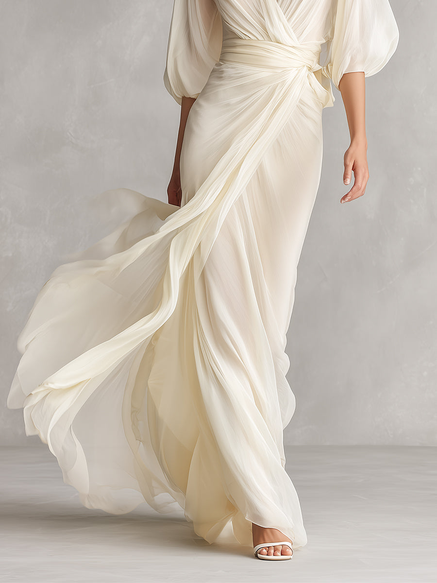 Trendé™ | Rosalie Chiffon-Kleid mit Puffärmeln und Wickeldetail