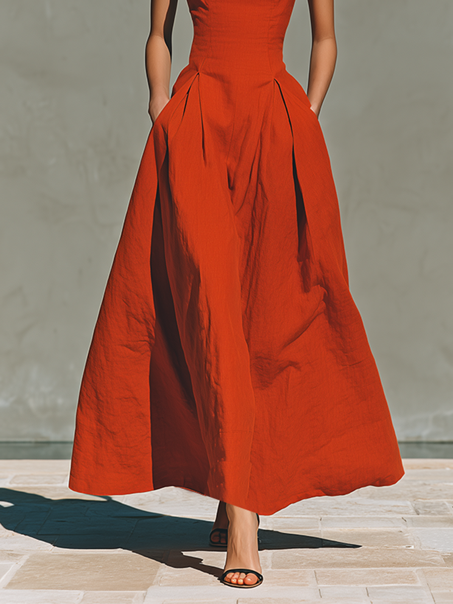 Trendé™ | Bellina Leinenmix-Maxikleid mit Neckholder-Ausschnitt und Plisseefalten