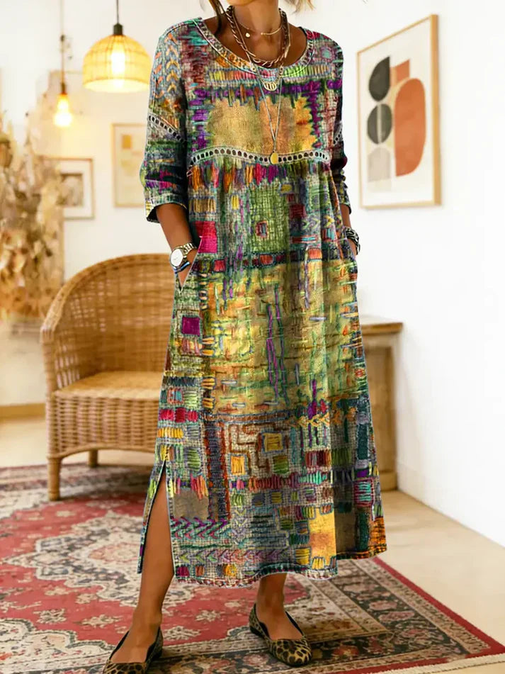 Elegantes Kleid mit ethnischem Patchwork