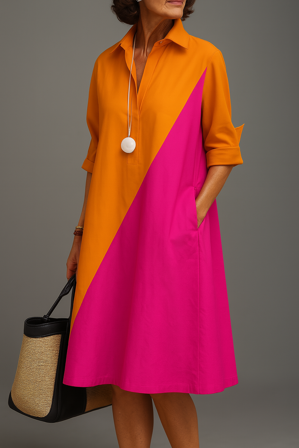 Trendé™ | Kayla Gepflegtes Midi-Kleid in Orange-Rosa