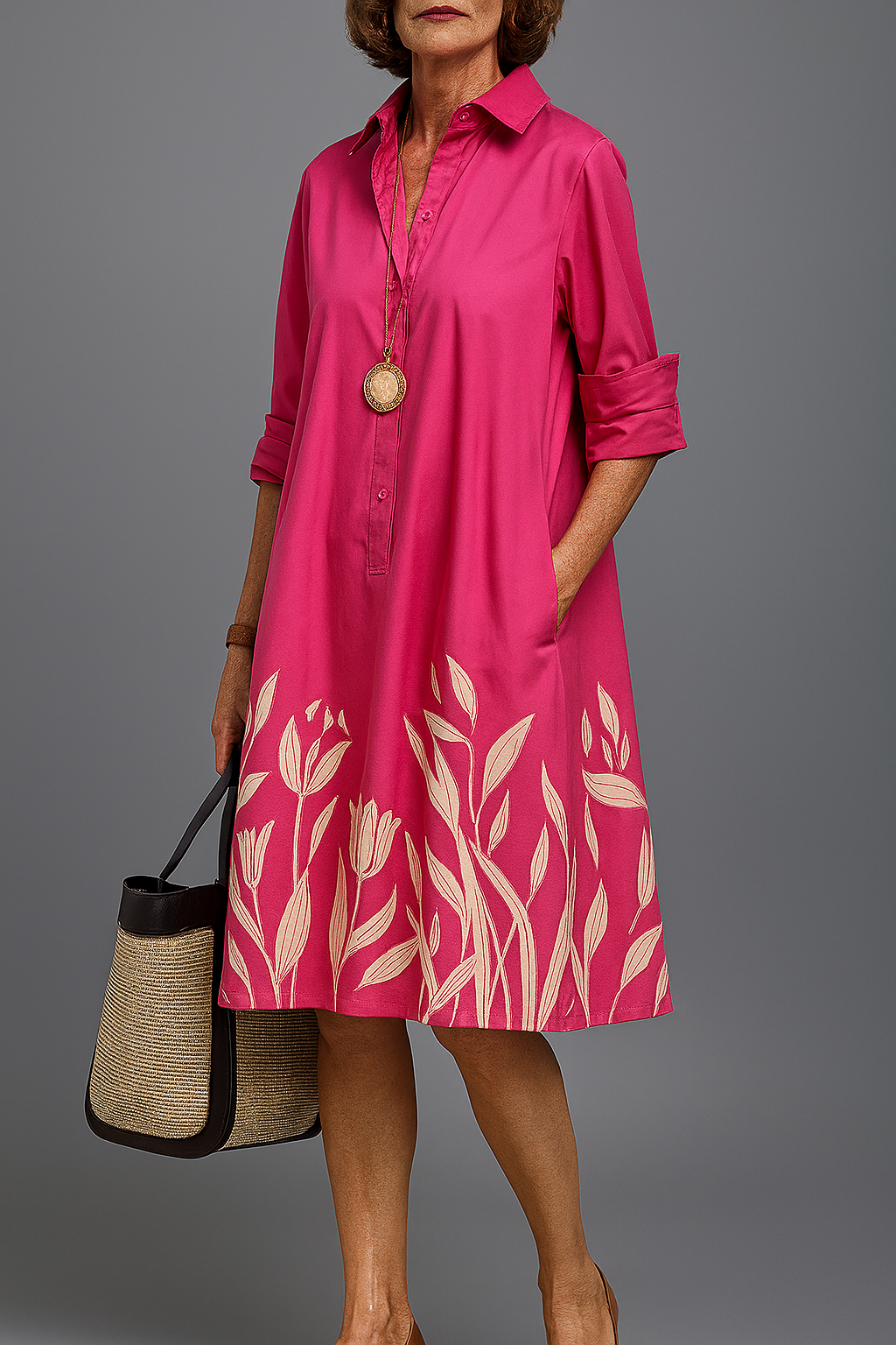 Trendé™ | Grace Stilvolles Midi-Kleid in Rosa
