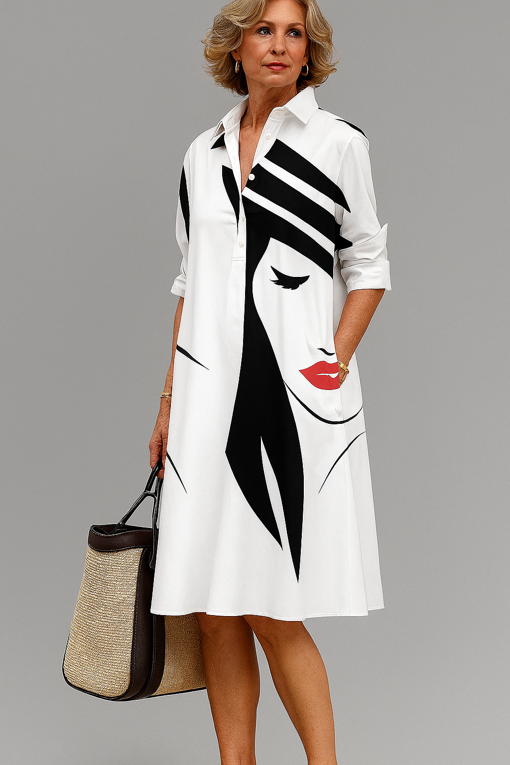 Trendé™ | Bella Gepflegtes Midi-Kleid in Weiss