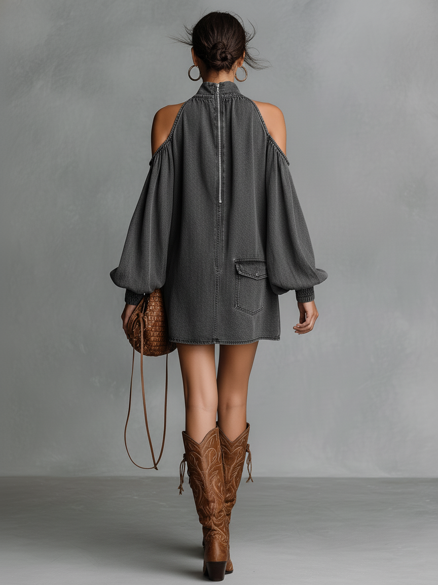 Trendé™ | Giulia Denim-Minikleid mit Off-Shoulder-Schnitt und minimalistischem Stil