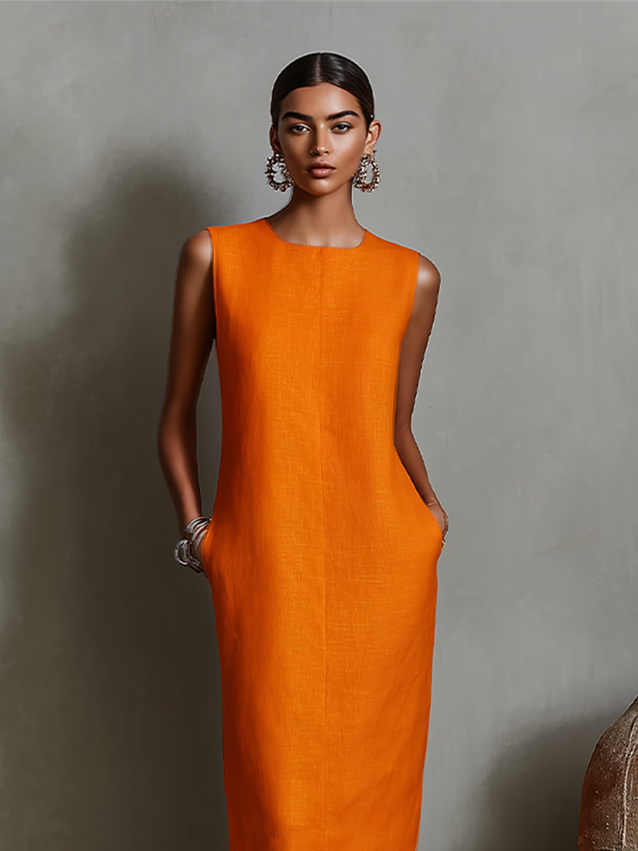 Trendé™ | Diana Leinenmix-Minikleid mit Rundhalsausschnitt und ärmellosem Schnitt