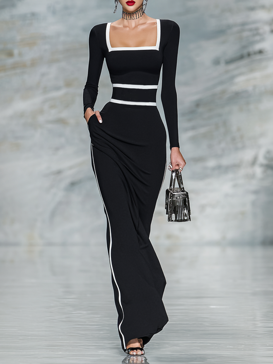 Trendé™ | Rina Maxikleid mit Karree-Ausschnitt und langen Ärmeln